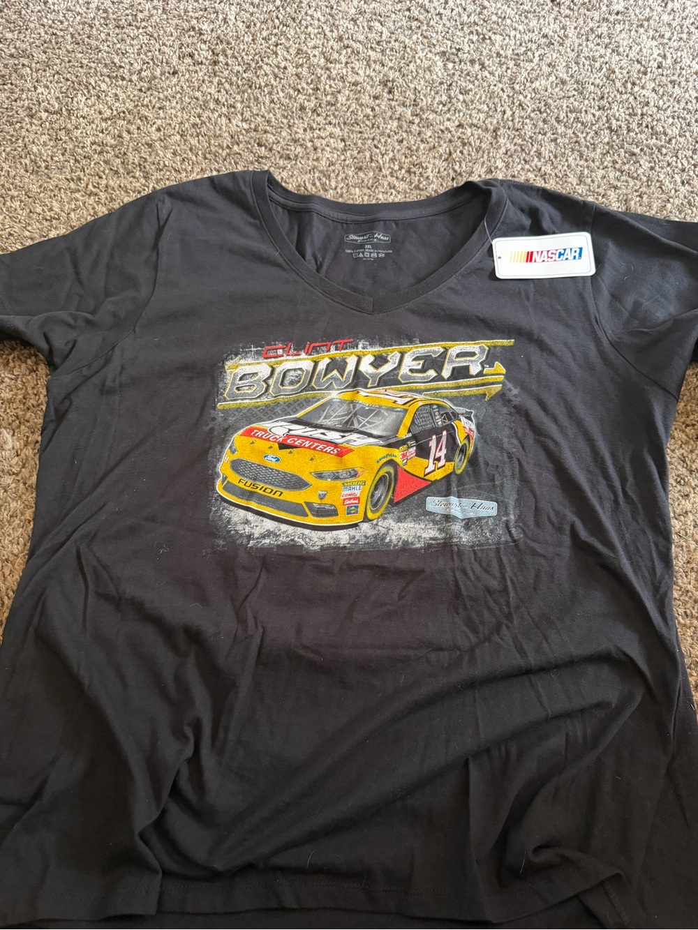 Nascar Clint Bowyer Black Tee with Yellow & Red Racecar Graphic